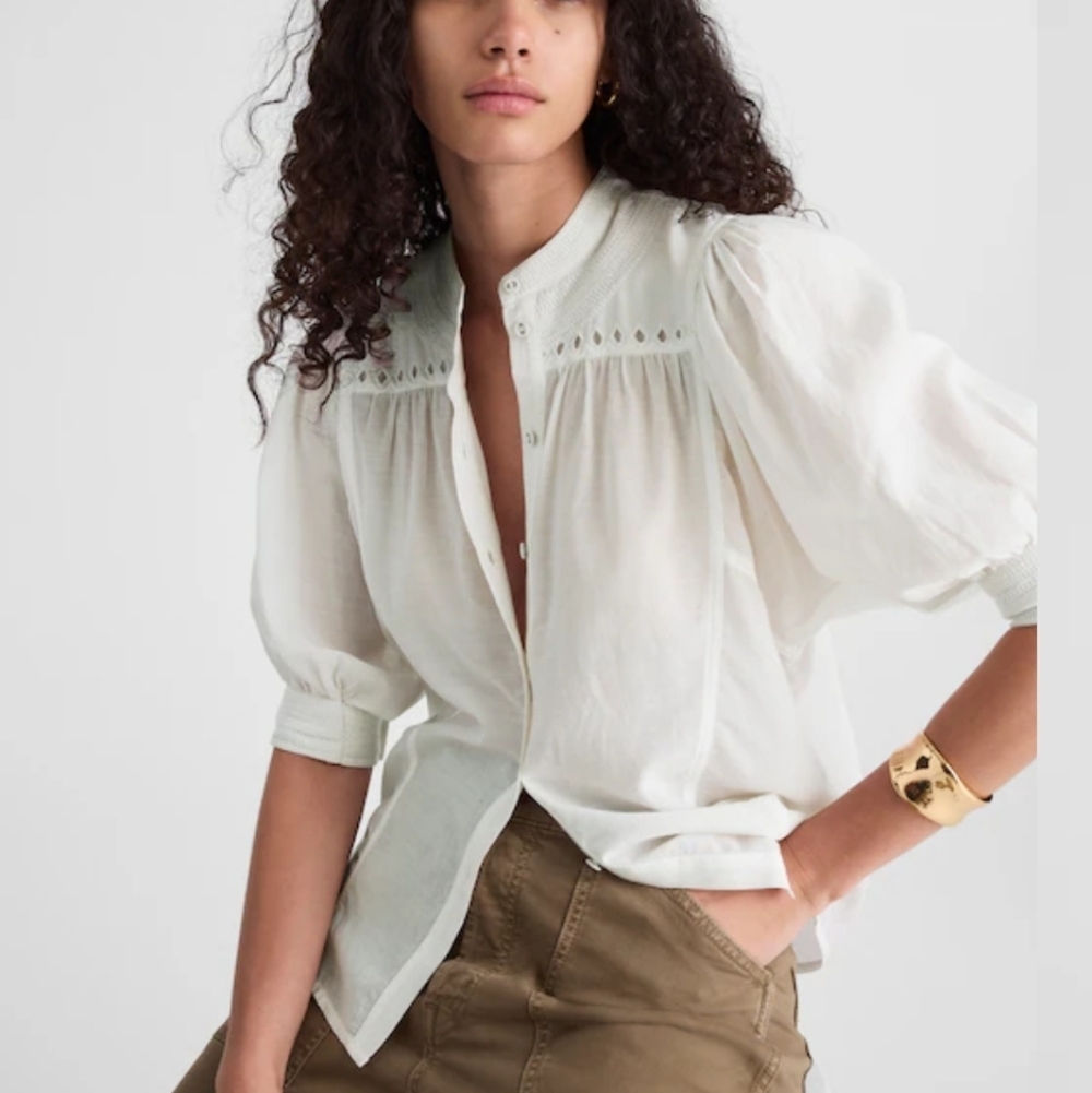 Madewell Puff-Sleeve Band-Collar Shirt Size 12 NWT